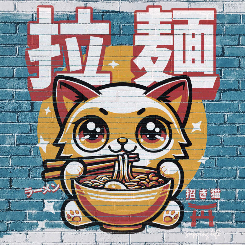 Cute Kawaii Cat Eating Ramen By Gripping Life