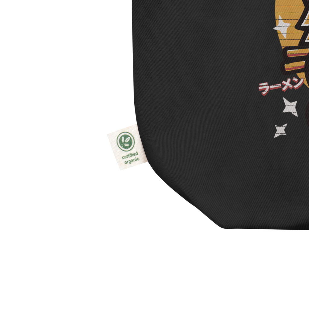 Cute Kawaii Cat Eating Ramen Eco Tote Bag By-Gripping Life - Black
