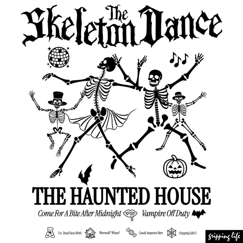 The Skeleton Dance At The Haunted House T-Shirt By Gripping Life - White