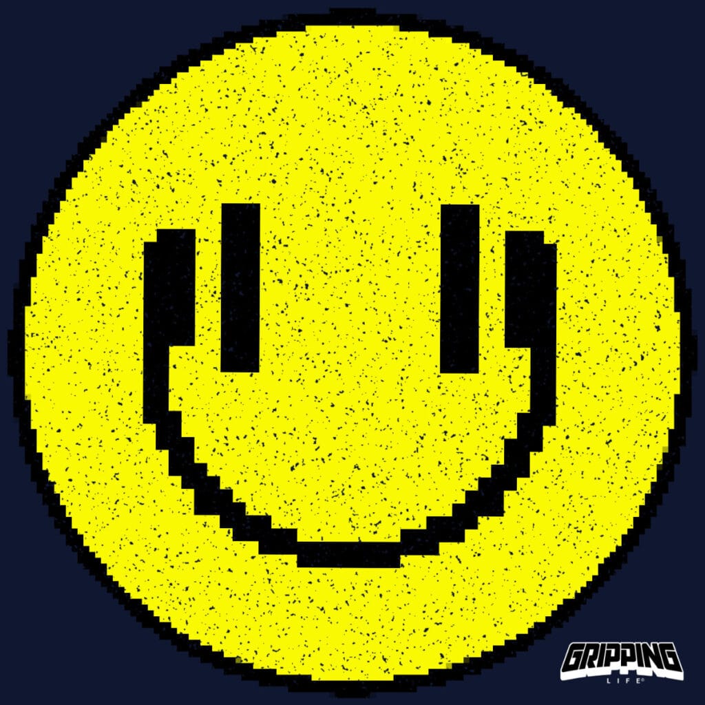Acid House Smiley Face With Headphones T-Shirt By Gripping Life - Purple