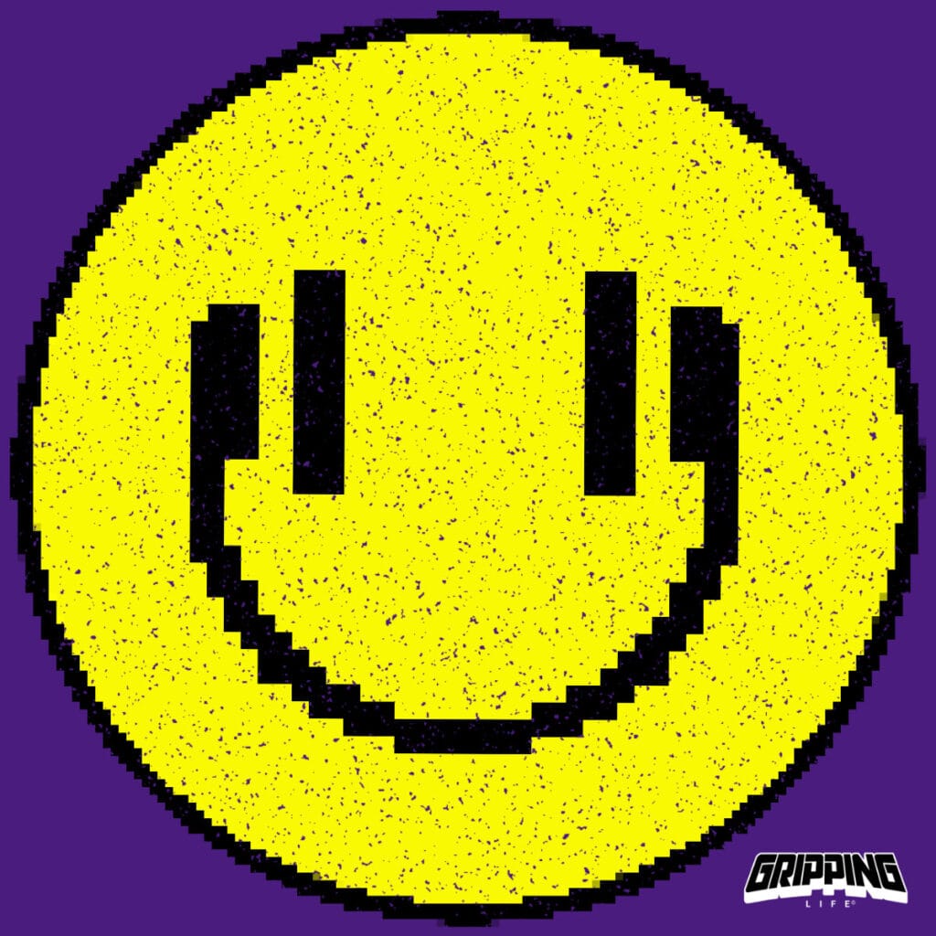 Acid House Smiley Face With Headphones T-Shirt By Gripping Life - Purple