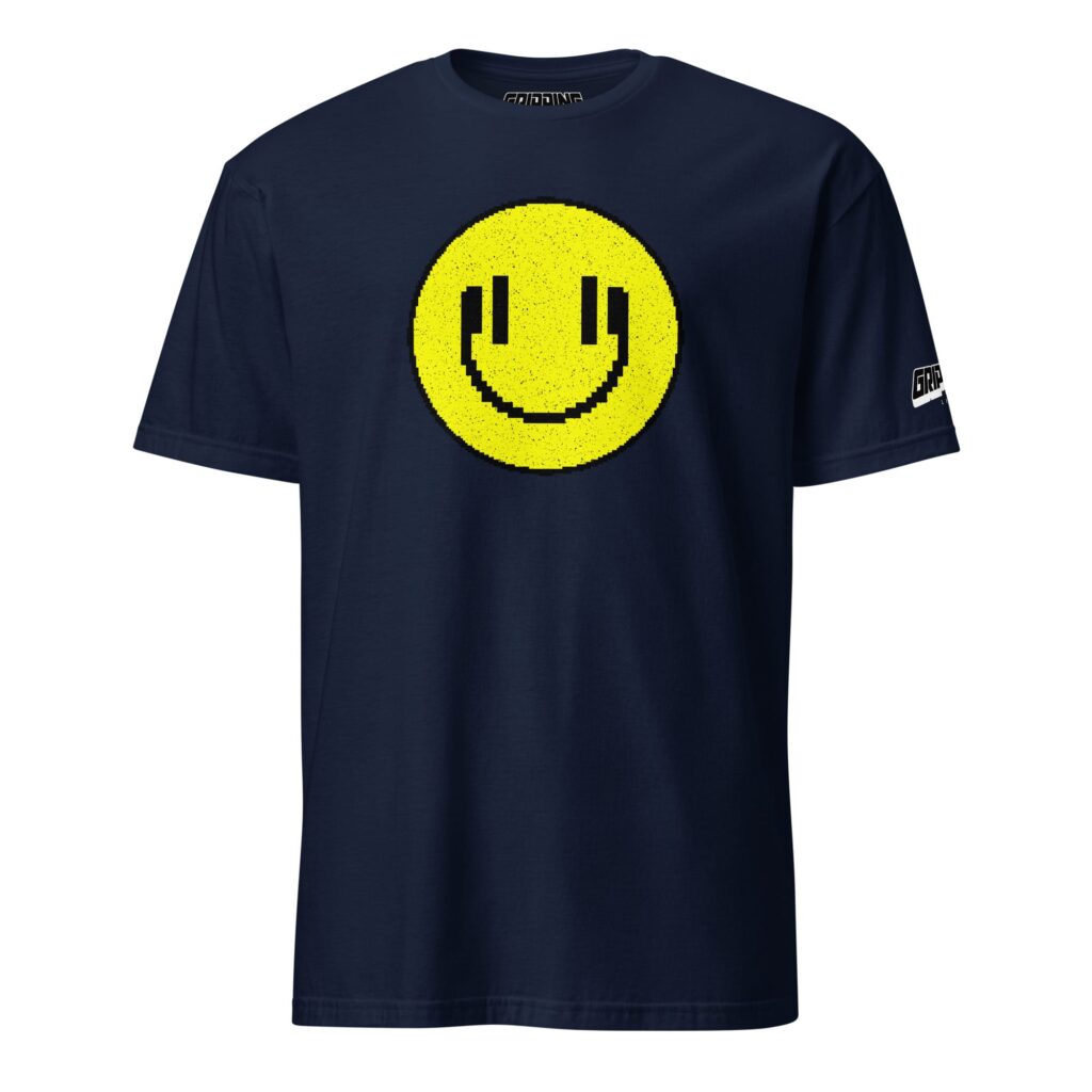 Acid House Smiley Face With Headphones T-Shirt By Gripping Life - Navy