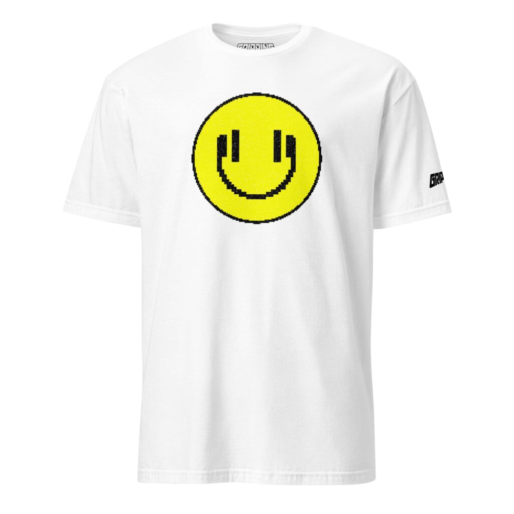 Acid House Smiley Face With Headphones T-Shirt By Gripping Life - White