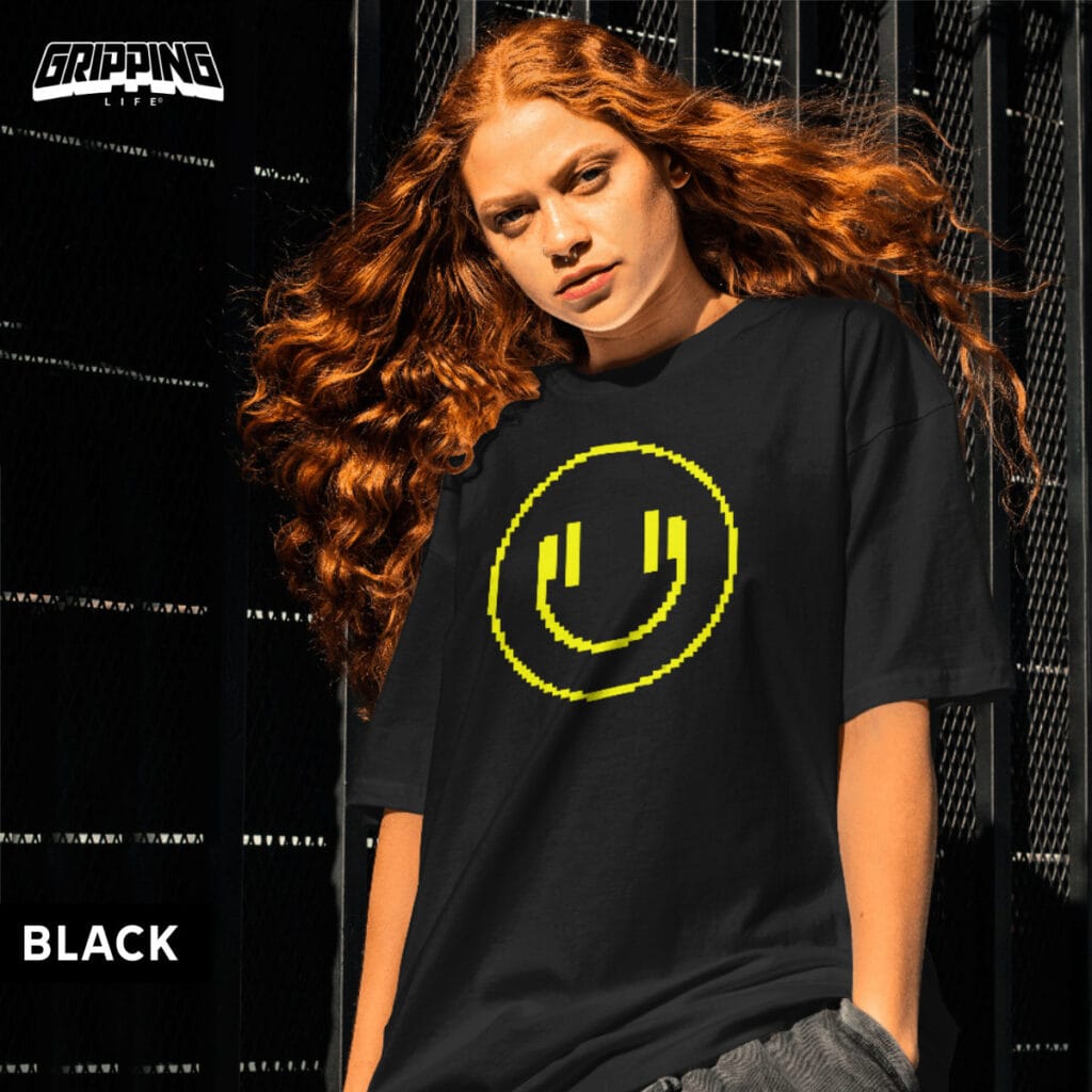 Happy Face Smiley T-Shirt By Gripping Life - Black
