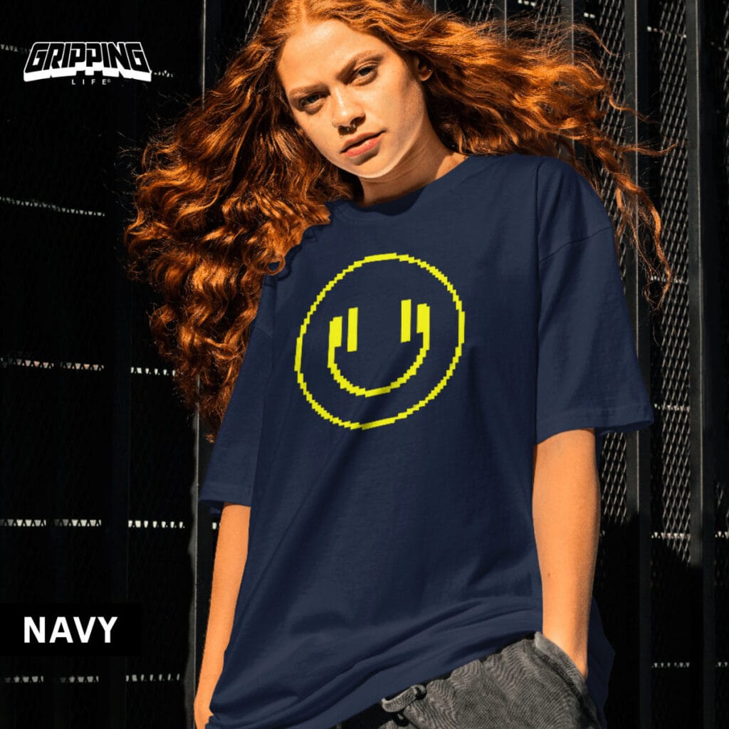 Happy Face Smiley T-Shirt By Gripping Life - Navy
