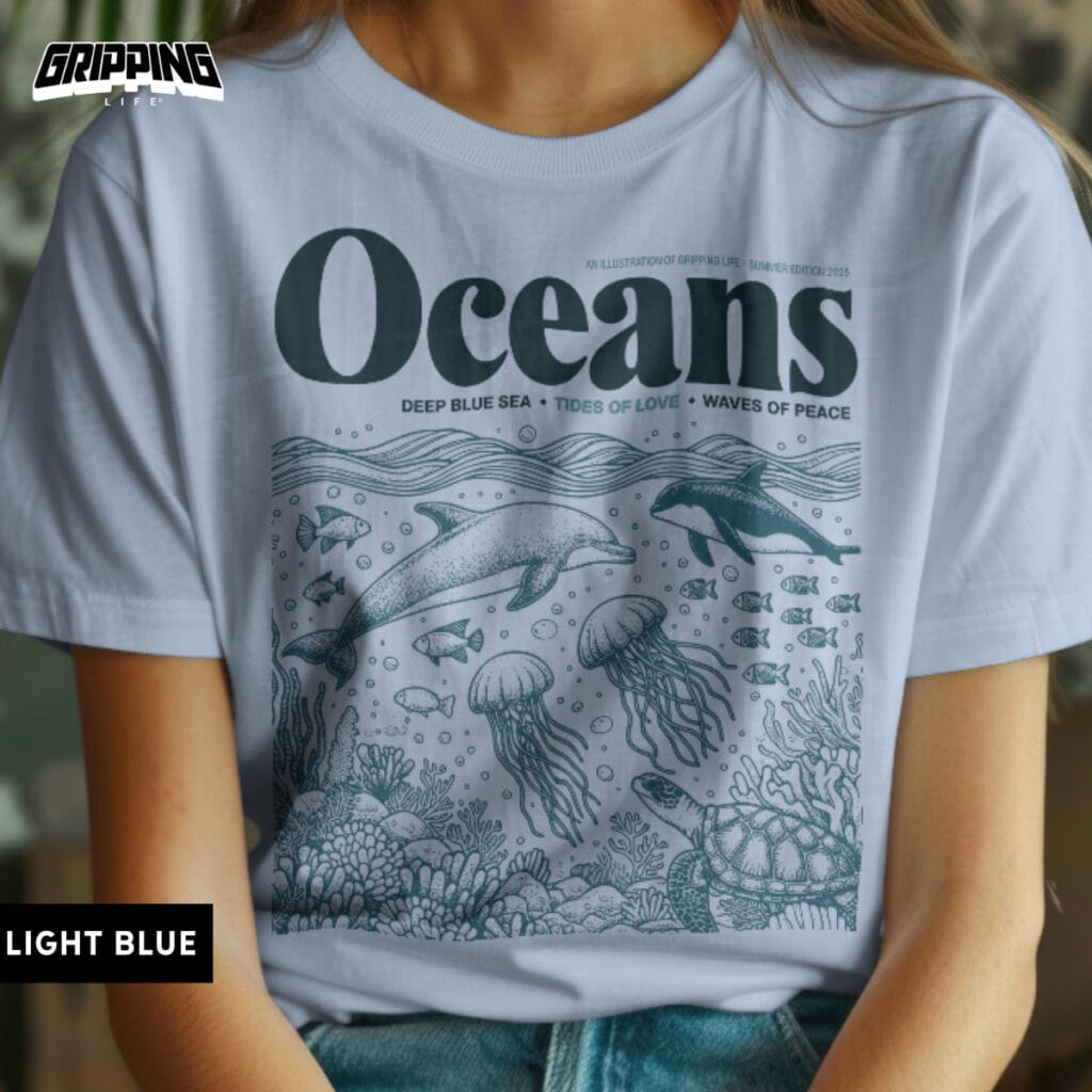 Animals Of The Sea T-Shirt Design Light Blue By-Gripping Life