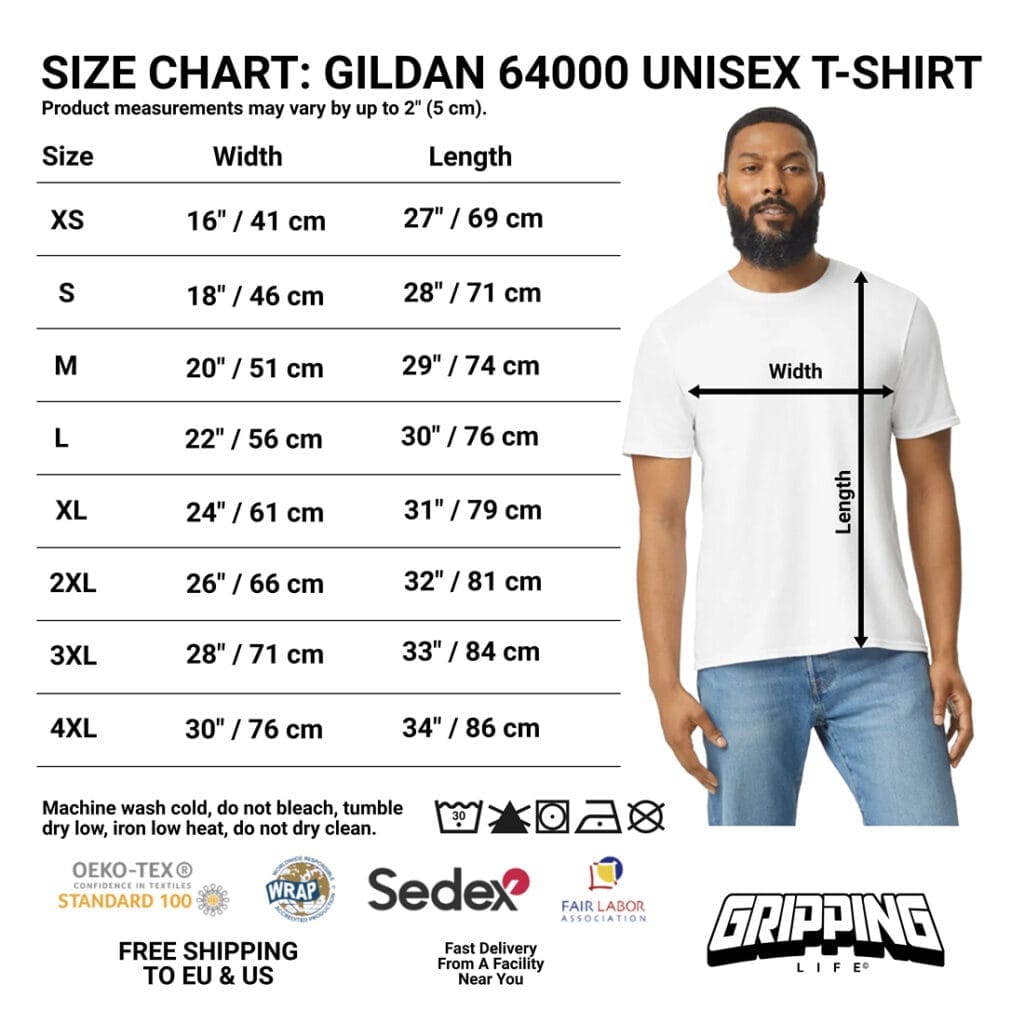 Size Chart: Gildan 64000 Unisex T-Shirt By Gripping Life