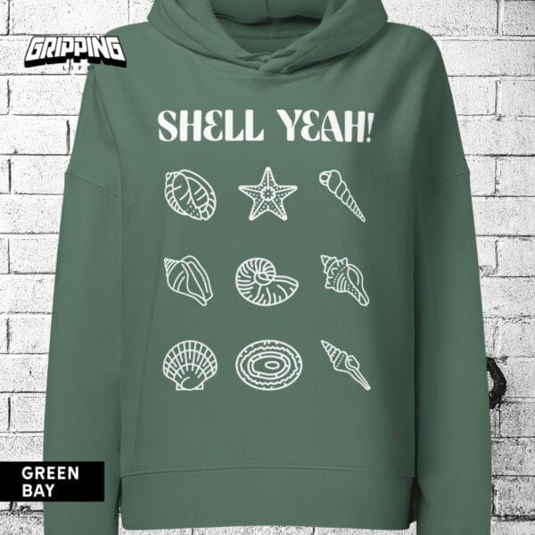 Shell Yeah! Seashells On The Beach Cropped Women's Hoodie Stella Nora by Gripping Life - Green Bay