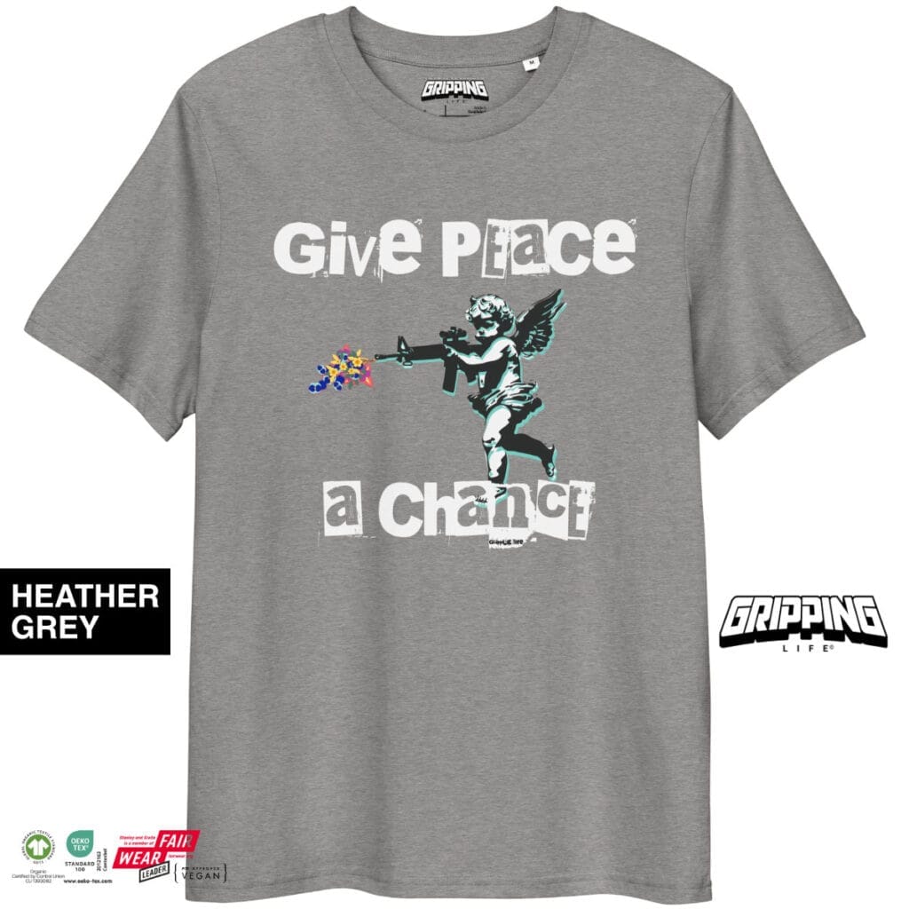 Anti War - Give Peace A Chance Organic T-Shirt By Gripping Life And Stanley/Stella - Heather Grey