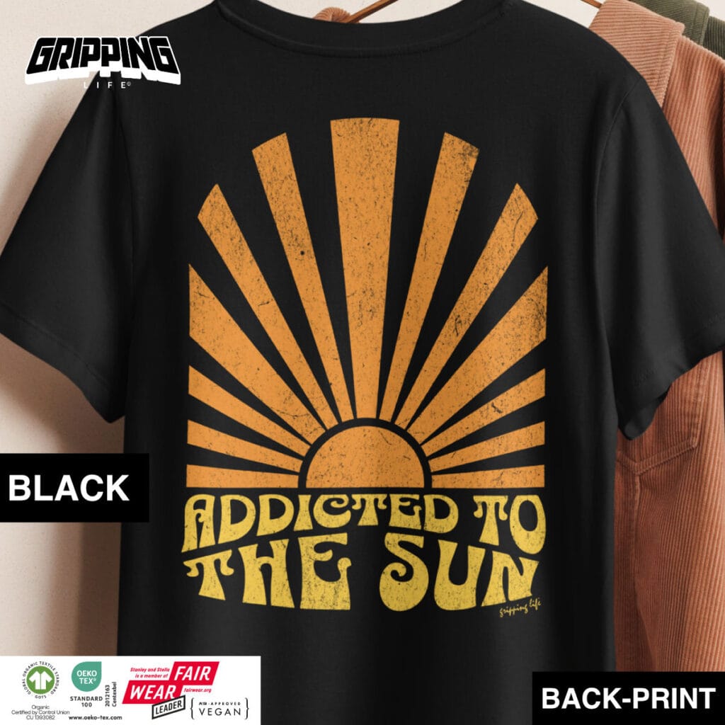 Addicted To The Sun | Summer Vibe Organic T-Shirt By Gripping Life - Black - Back Print