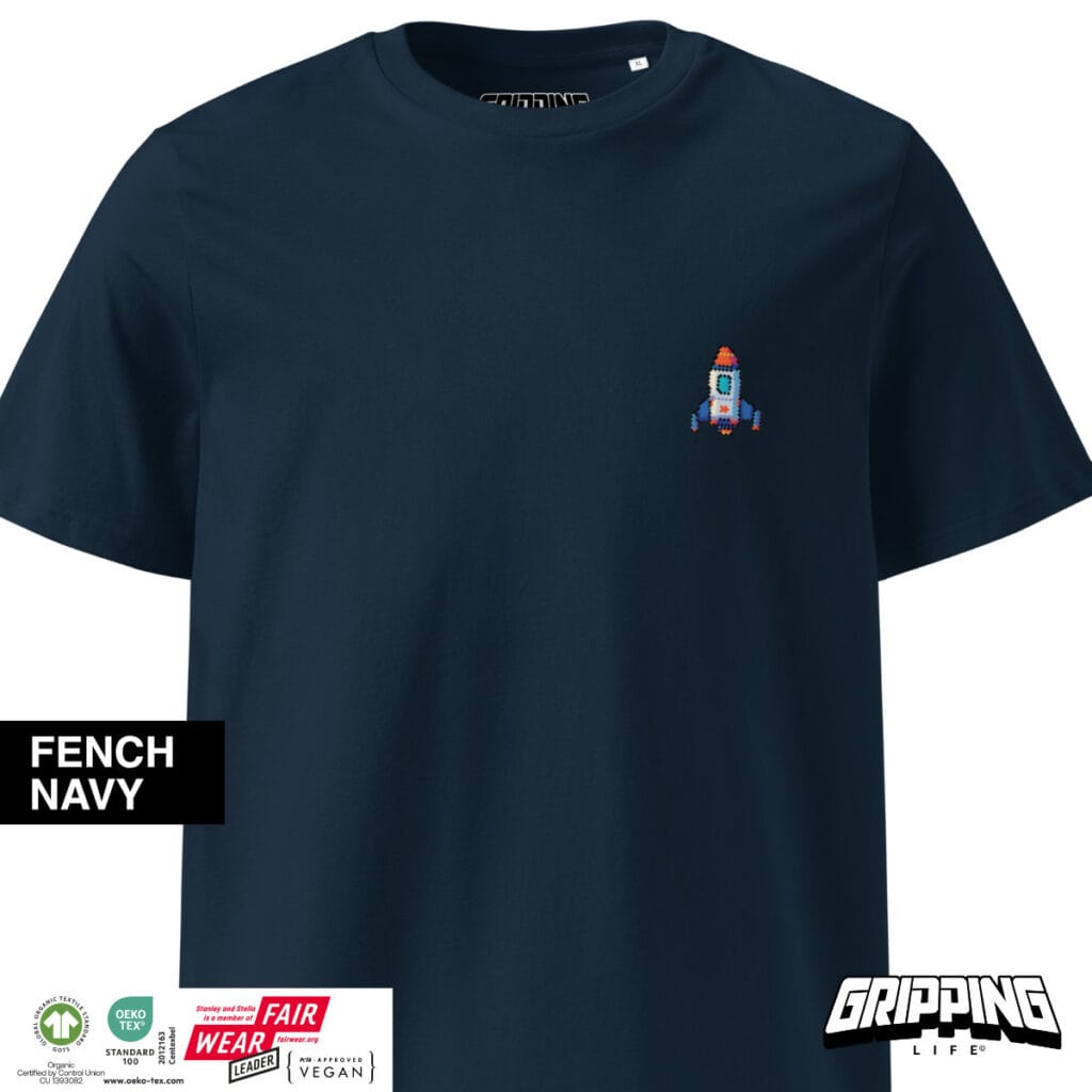 Retro Vintage Video Game Organic T-Shirt By Gripping Life - Chest Print - French Navy