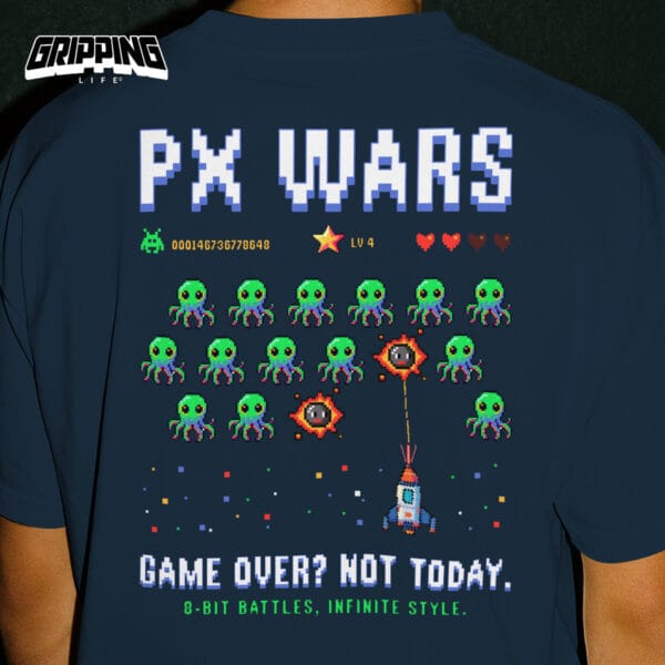 Retro Vintage Video Game Organic T-Shirt by Gripping Life - Back Print - French Navy