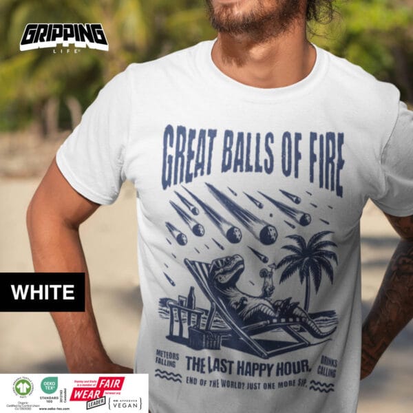 Retro Dinosaur T-Shirt | Beach Vibes by Gripping Life | Organic Streetwear | White