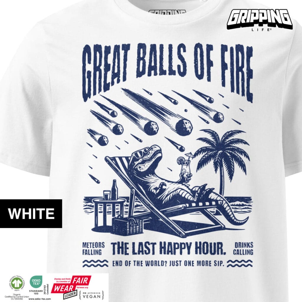 Retro Dinosaur T-Shirt | Beach Vibes By Gripping Life | Organic Streetwear | White