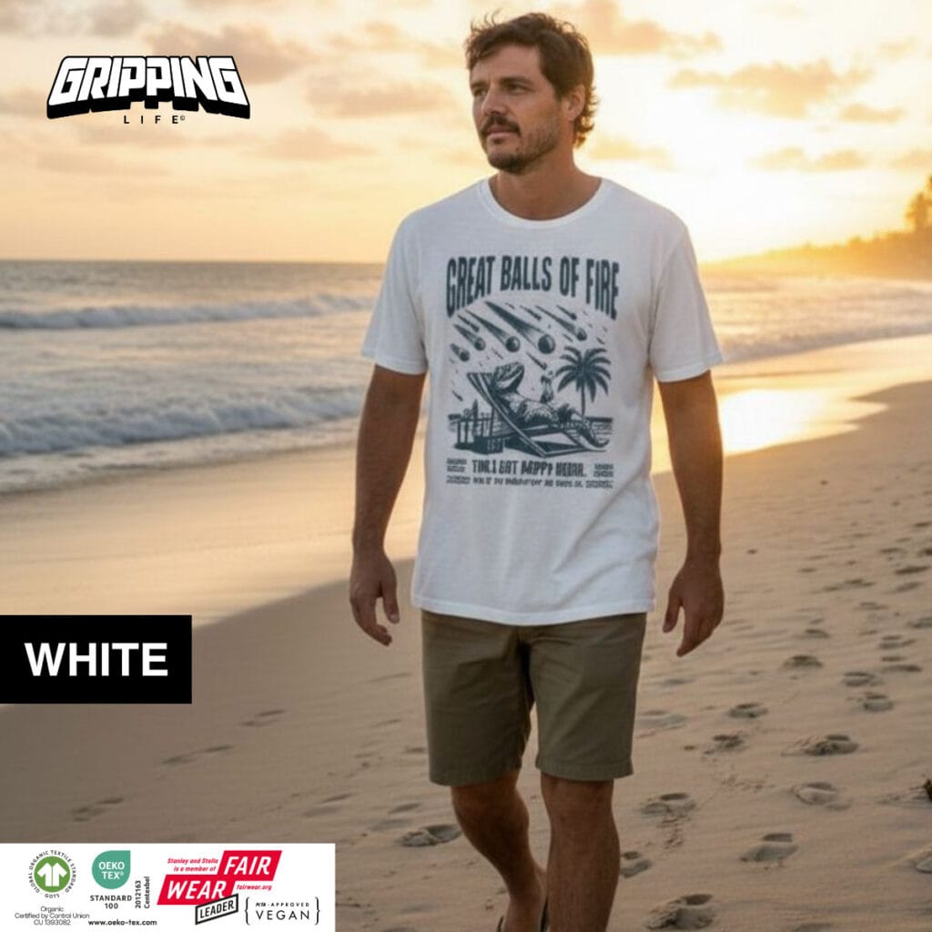 Retro Dinosaur T-Shirt | Beach Vibes By Gripping Life | Organic Streetwear | White