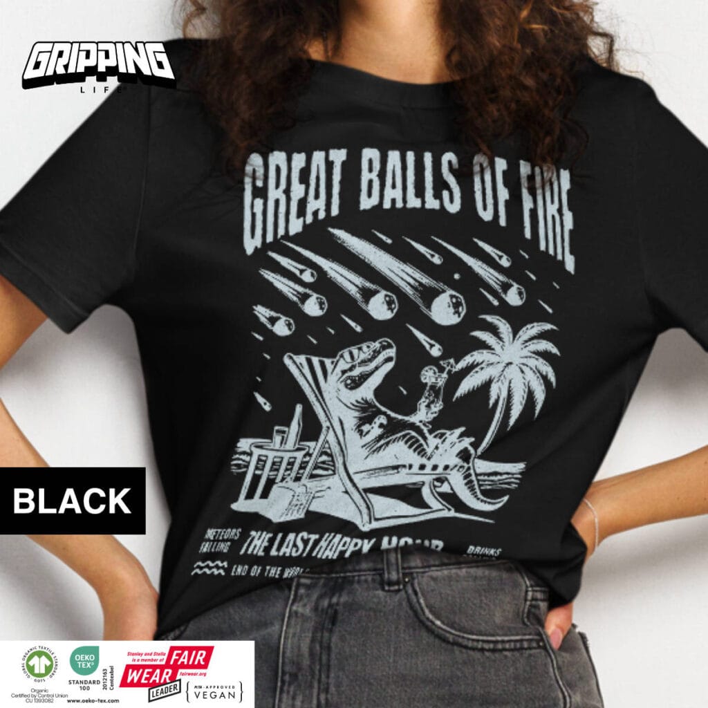 Women'S Funny T-Shirt - Retro Dinosaur T-Shirt | Beach Vibes By Gripping Life | Organic Streetwear | Black - Women