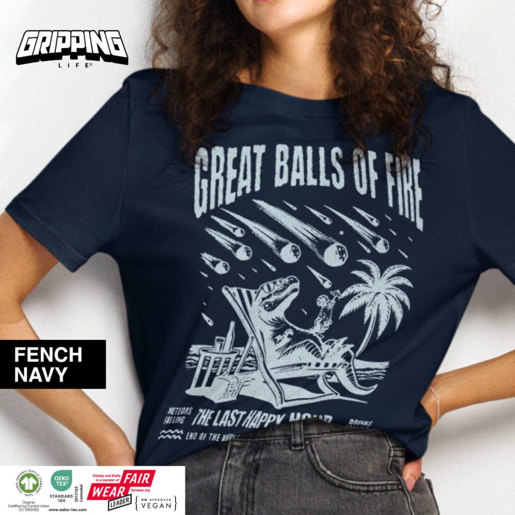 Women'S Funny T-Shirt - Retro Dinosaur T-Shirt | Beach Vibes By Gripping Life | Organic Streetwear | French Navy - Women